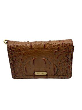 Brahmin Pecan Melbourne Croc Embossed Leather Wristlet Wallet